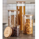 Kit 9 Potes Vidro Tampa Bambu Hermético - Mantimentos Cozinha