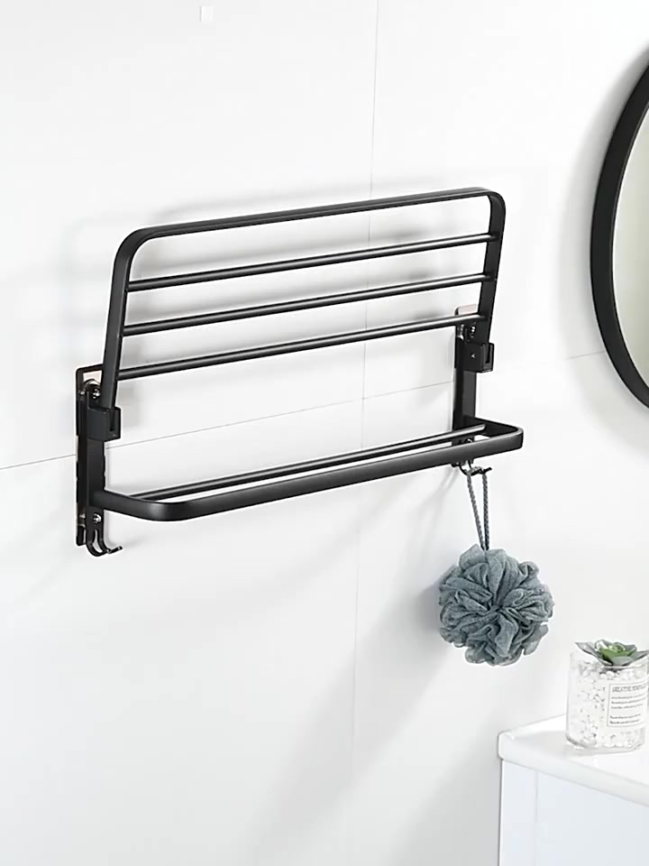 Toalheiro Parede Duplo Alumínio Premium - Preto Fosco