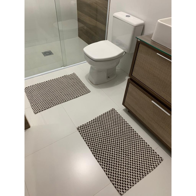 Jogo Tapete Banheiro 2 Peças 100% Algodão - Antiderrapante Absorvente - Lavável Máquina