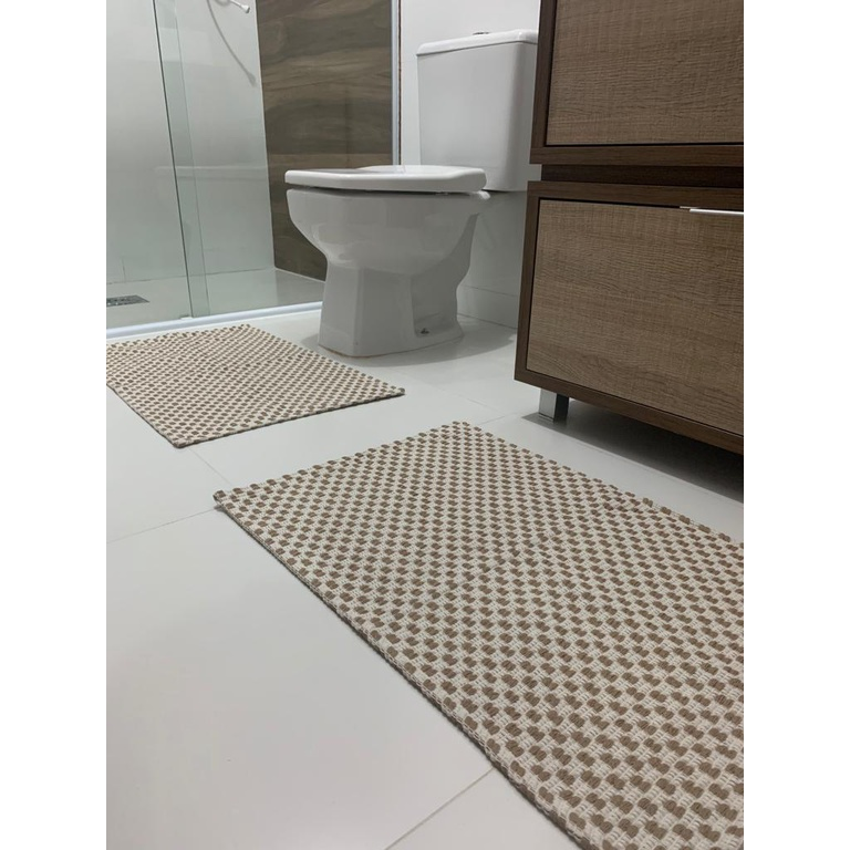 Jogo Tapete Banheiro 2 Peças 100% Algodão - Antiderrapante Absorvente - Lavável Máquina