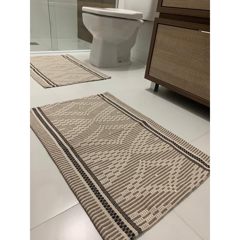 Jogo Tapete Banheiro 2 Peças 100% Algodão - Antiderrapante Absorvente - Lavável Máquina