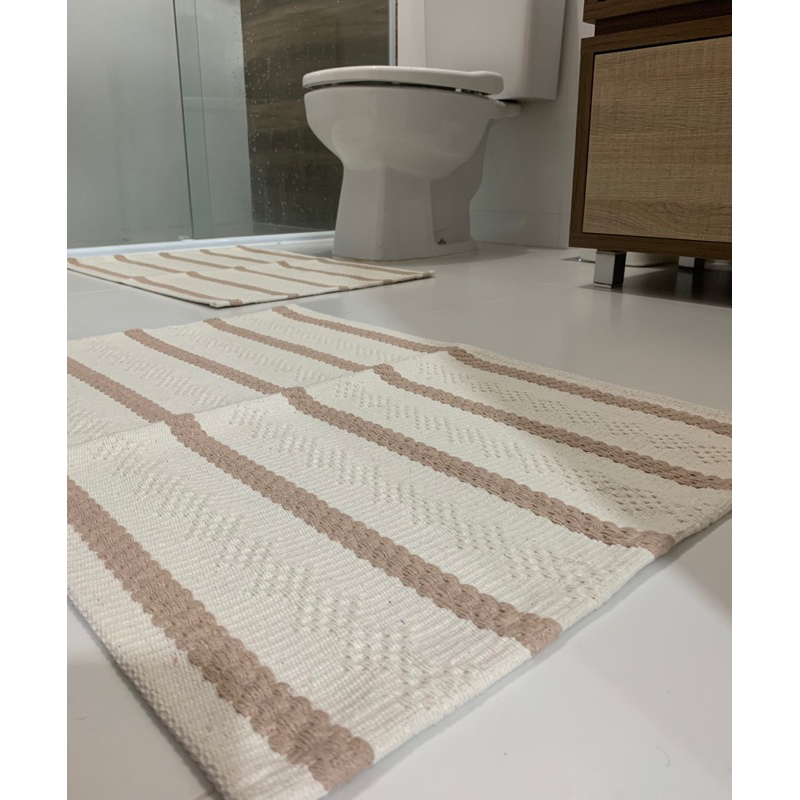 Jogo Tapete Banheiro 2 Peças 100% Algodão - Antiderrapante Absorvente - Lavável Máquina