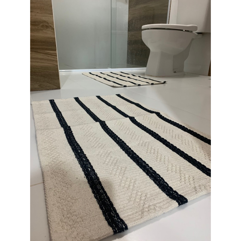 Jogo Tapete Banheiro 2 Peças 100% Algodão - Antiderrapante Absorvente - Lavável Máquina