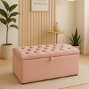 Puff Baú pé de cama 90 cm  Sued Capitone Organizador e Sapateira