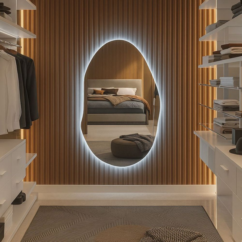 Espelho Orgânico Lapidado com LED – Design Moderno 100 x 60 cm