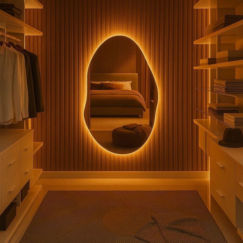 Espelho Orgânico Decorativo Lapidado com Led Cm para Sala Quarto Banheiro Cozinha