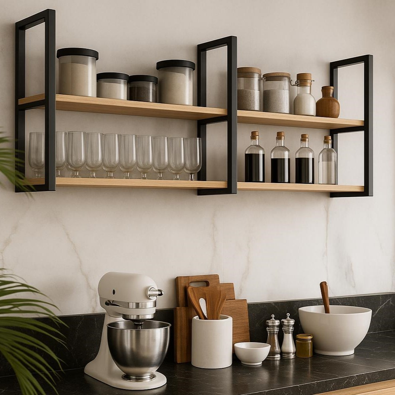 Dupla Prateleira para Teto/Parede MDP com Suporte de Ferro Estilo Industrial