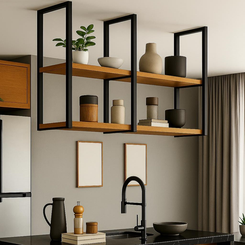 Dupla Prateleira para Teto/Parede MDP com Suporte de Ferro Estilo Industrial