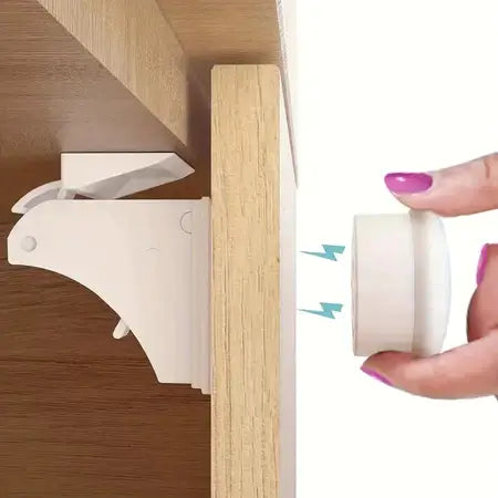 Trava de Segurança Magnética Invisível - Kit 4 Unidades - Gavetas e Armários - Sem Furos