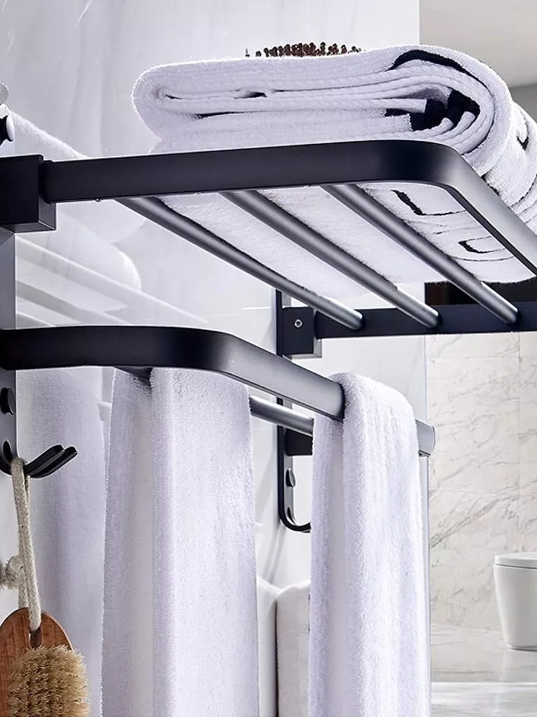 Toalheiro De Parede Duplo Premium Porta Toalha Adesivo Sem Furo Banheiro Acessórios Facil Instalação