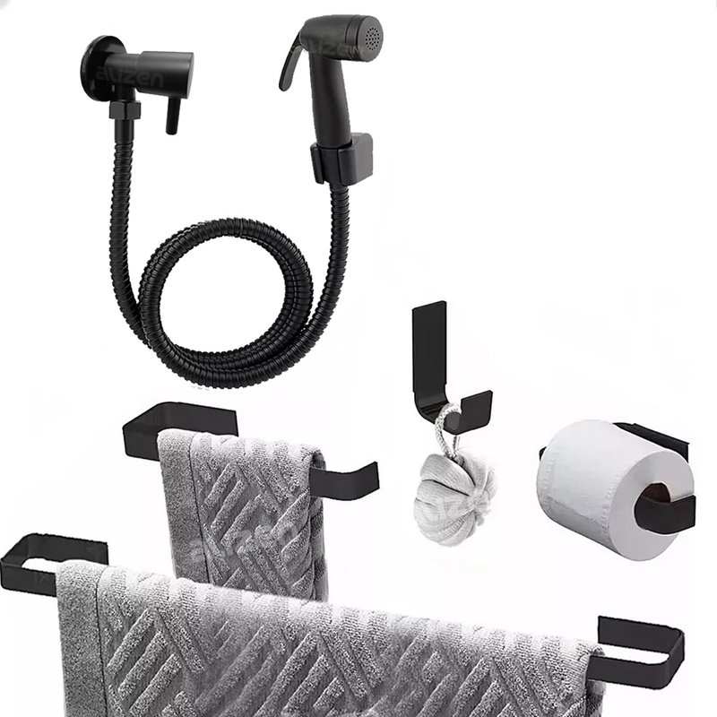 Kit De Banheiro Preto Com Ducha Higiênica - Porta Toalhas