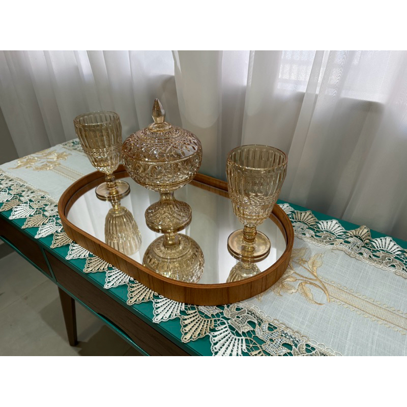 Bandeja Decorativa Redonda com Borda Laminada para Sala e Mesa de Centro