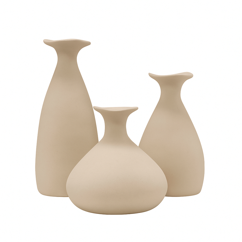 Kit Vaso Decorativo Porto Off White Fosco Cerâmica Alta Qualidade 3 Peças