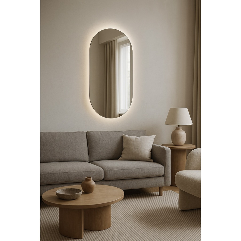 Espelho Oval Iluminado LED 80x50cm Lapidado Sem Borda