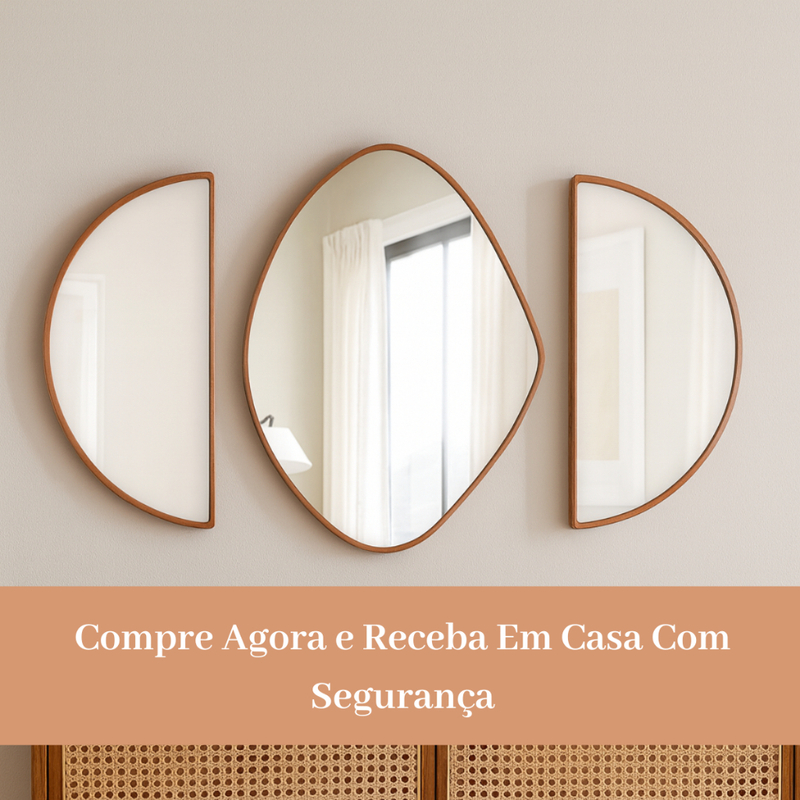 Kit Combo Espelhos Decorativos We Mirror – Com Moldura Caramelo P/ Sala Quarto Banheiro Lavabo Hall