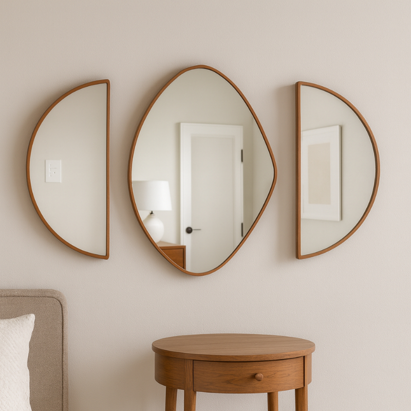 Kit Combo Espelhos Decorativos We Mirror – Com Moldura Caramelo P/ Sala Quarto Banheiro Lavabo Hall