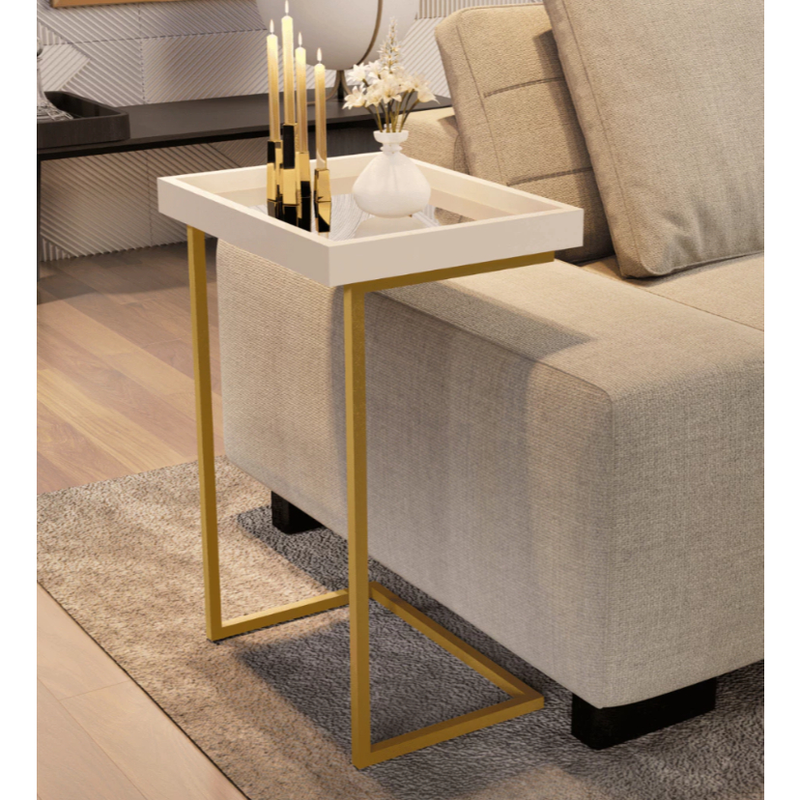 Mesa Lateral Espelhada com Pés de Ferro Resistente e Elegante Apoio Sala Sofá Moderna Decoração