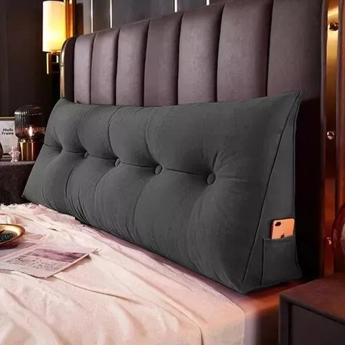 Cabeceira Almofada 90cm em Suede – Conforto Premium para Quarto | Com Bolso Lateral