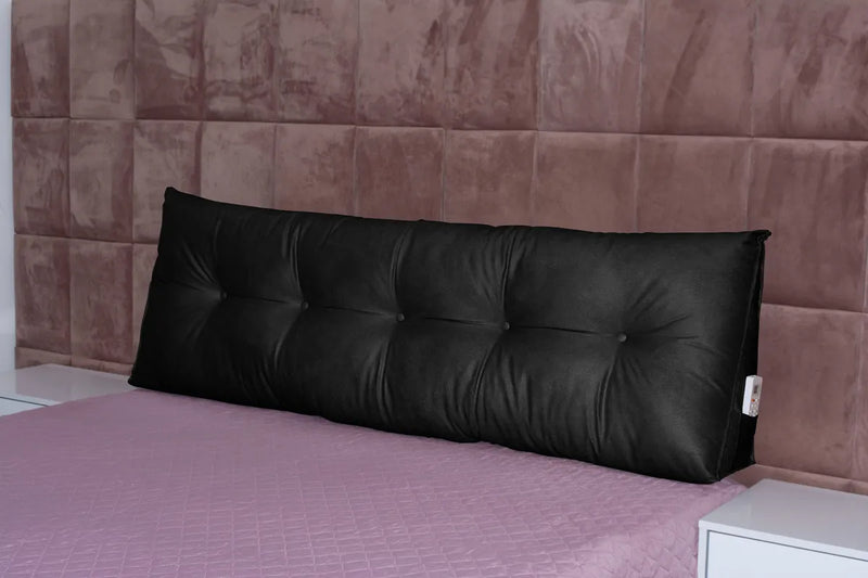 Cabeceira Almofada 90cm em Suede – Conforto Premium para Quarto | Com Bolso Lateral