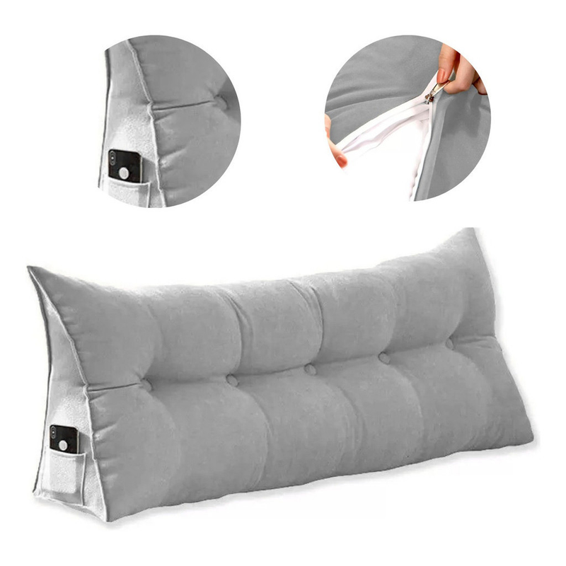 Cabeceira Almofada 90cm em Suede – Conforto Premium para Quarto | Com Bolso Lateral