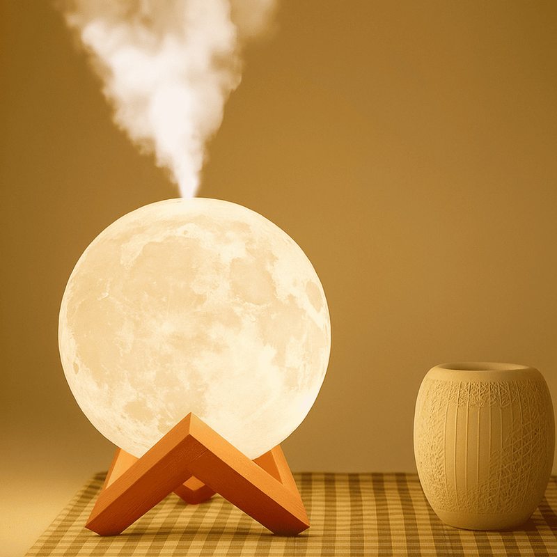 Umidificador Luminária + Essências Abajur 2em1 900ml Lua 3d Vaporizador de Ambiente Difusor De Ar